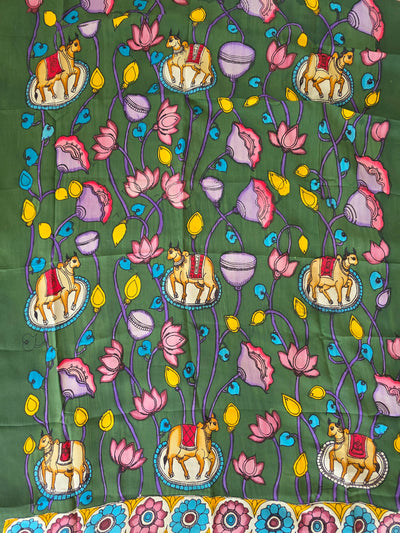 Handcrafted Penkalamkari bangalore silk set - KH211