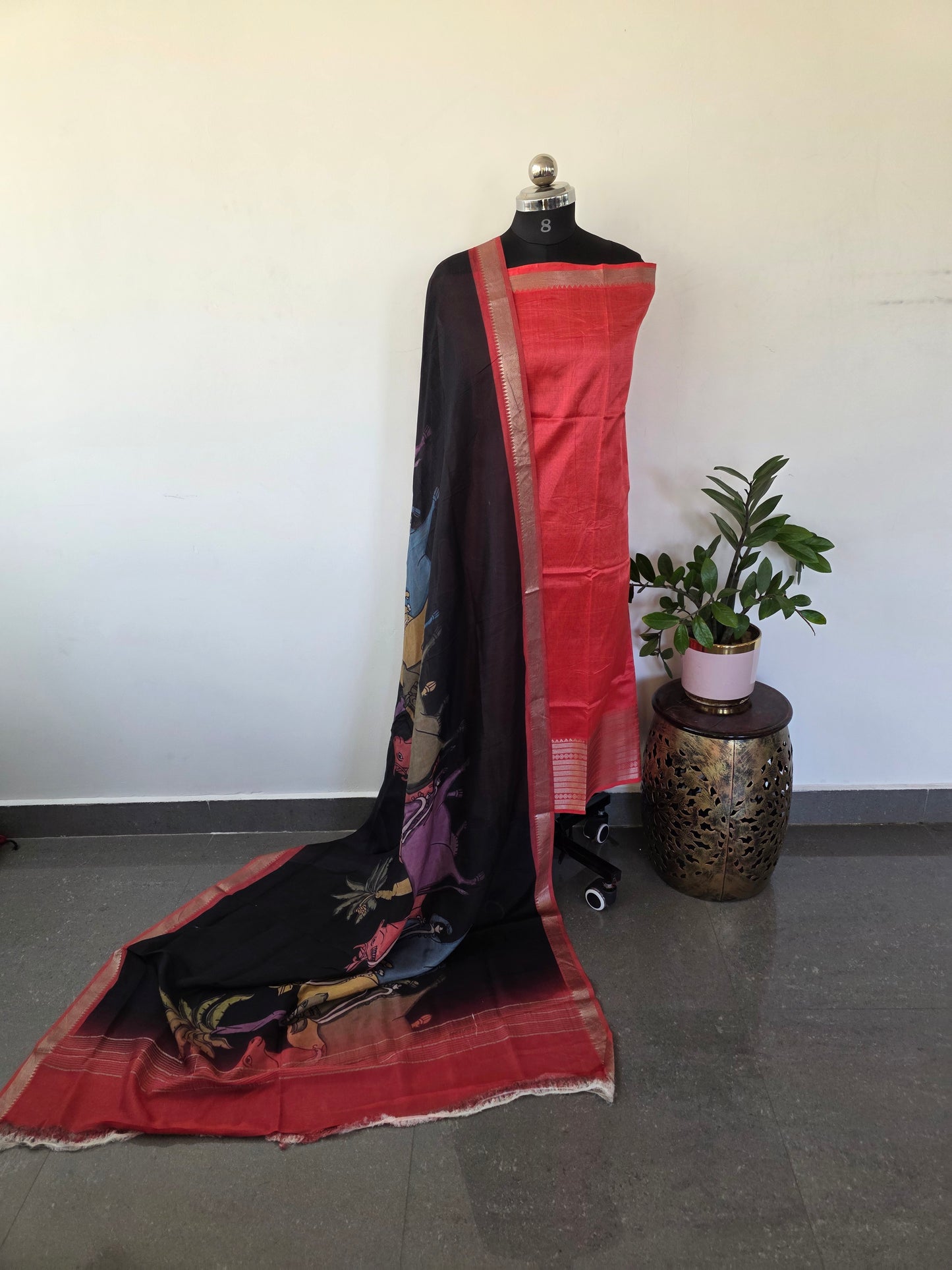 Handloom mangalagiri silk top with pure mangalagiri digital silk shawl - ML8