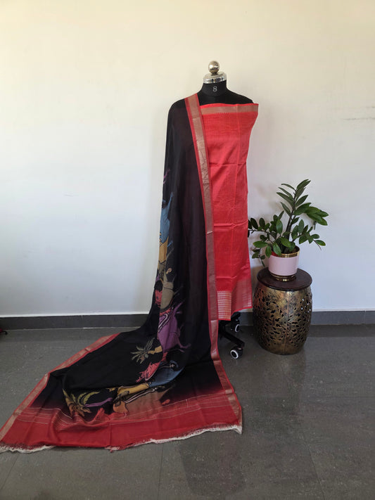 Handloom mangalagiri silk top with pure mangalagiri digital silk shawl - ML8