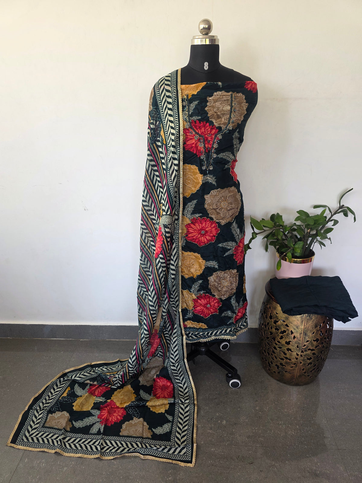 Glass viscose organza silk with handwork embroidery set -FS17