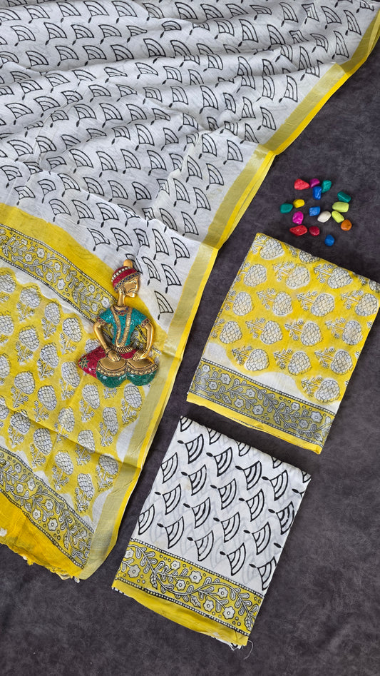 Handblock Jaipuri linen cotton salwar set - JA435