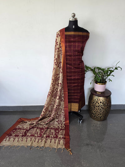 Handloom checked mangalagiri pattu top with chennuri kalamkari duppatta -AK604