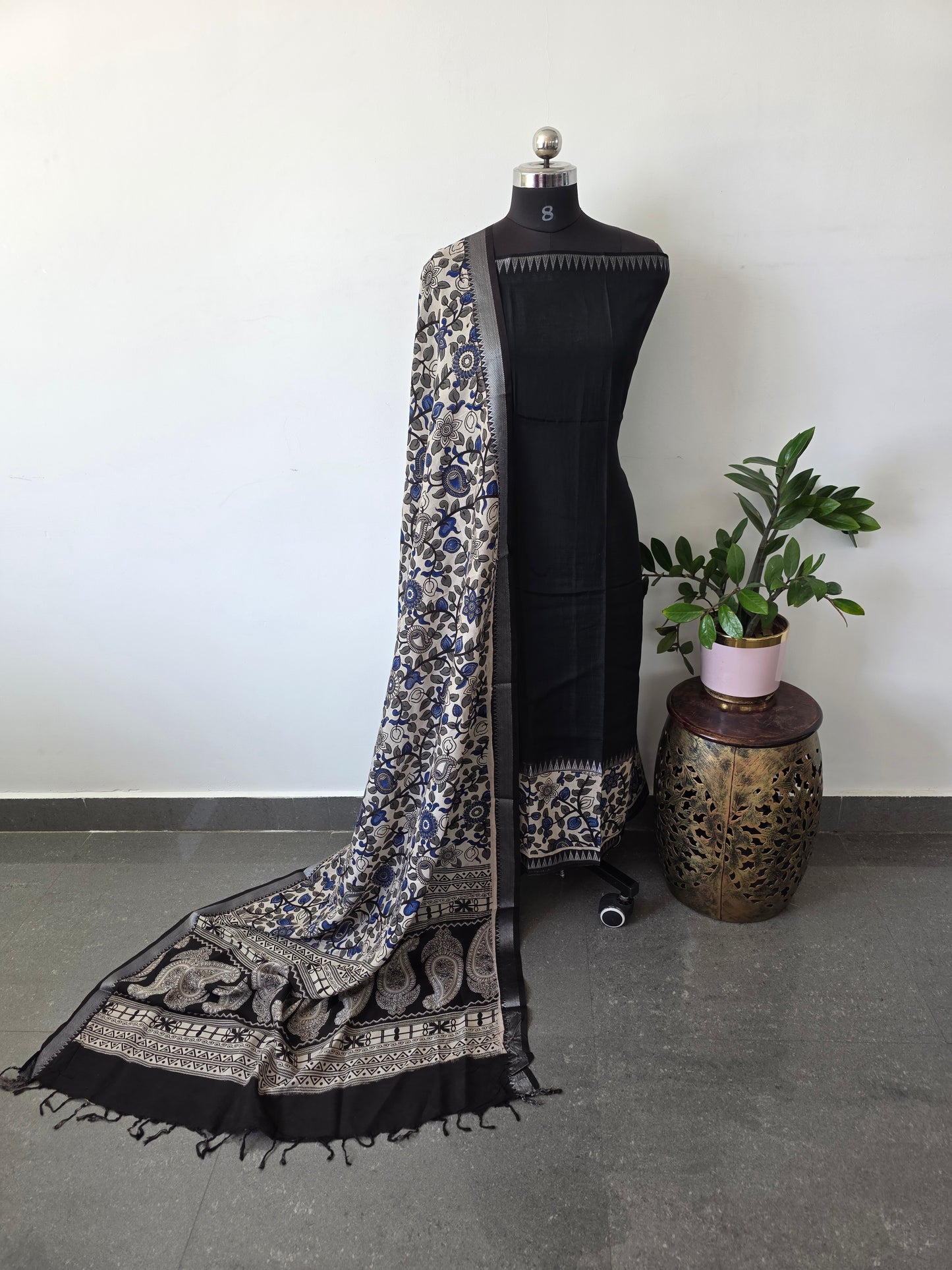 Gap border Mangalagiri kalamkari  silk sets ( 2.5 mtrs ) - GA7