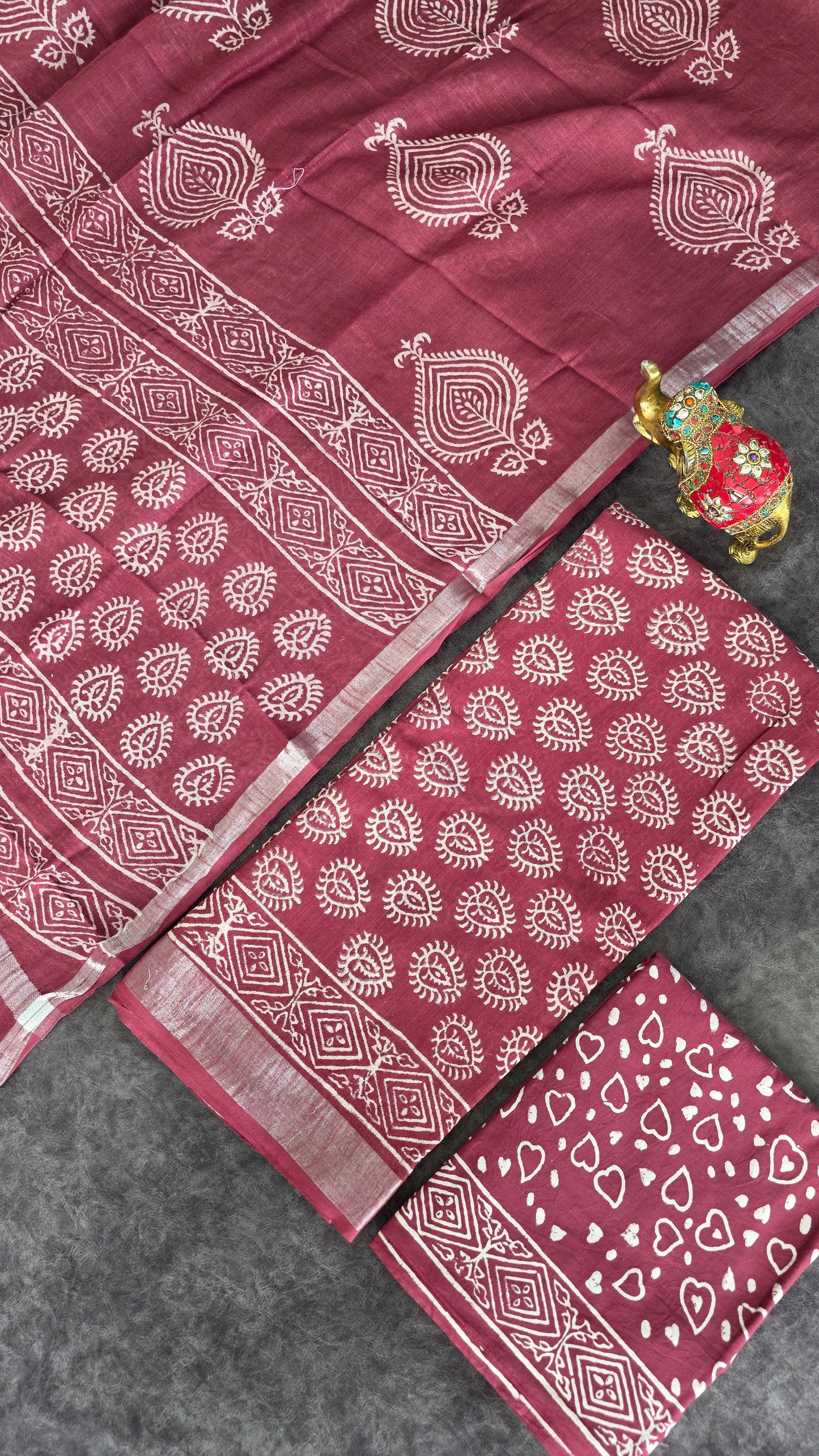 Handblock jaipuri linen cotton set -JA911