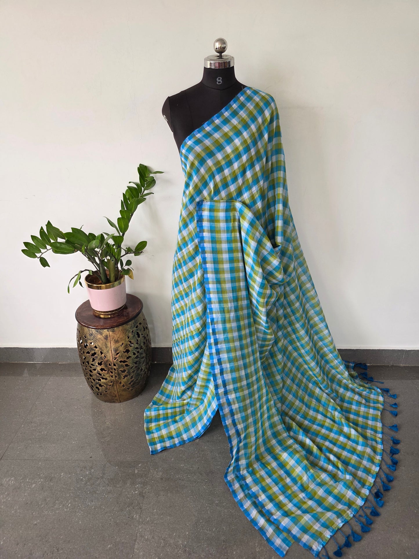 Mul checked west bengal cotton saree ( 120’s count) - WA10