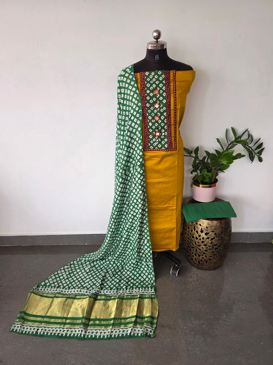 Premium Satoon cotton top with lagdi patta chanderi shawl - AS54