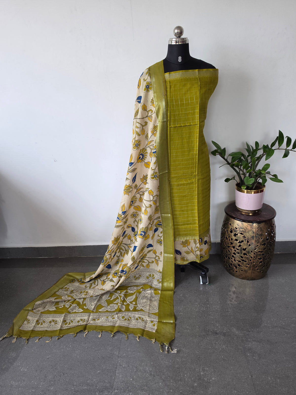 Gap border Checked chennuri kalamkari silk set-AK625