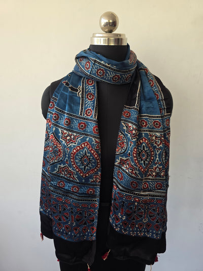 Ajrakh Handblock natural dyed mashru silk stole-MV29