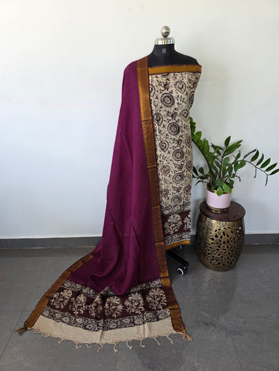 Chennuri Handblock kalamkari silk set - HBK5