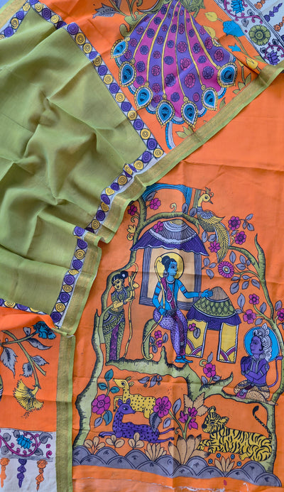 Handcrafted Kalahasthi Penkalamkari bangalore silk set - KH33