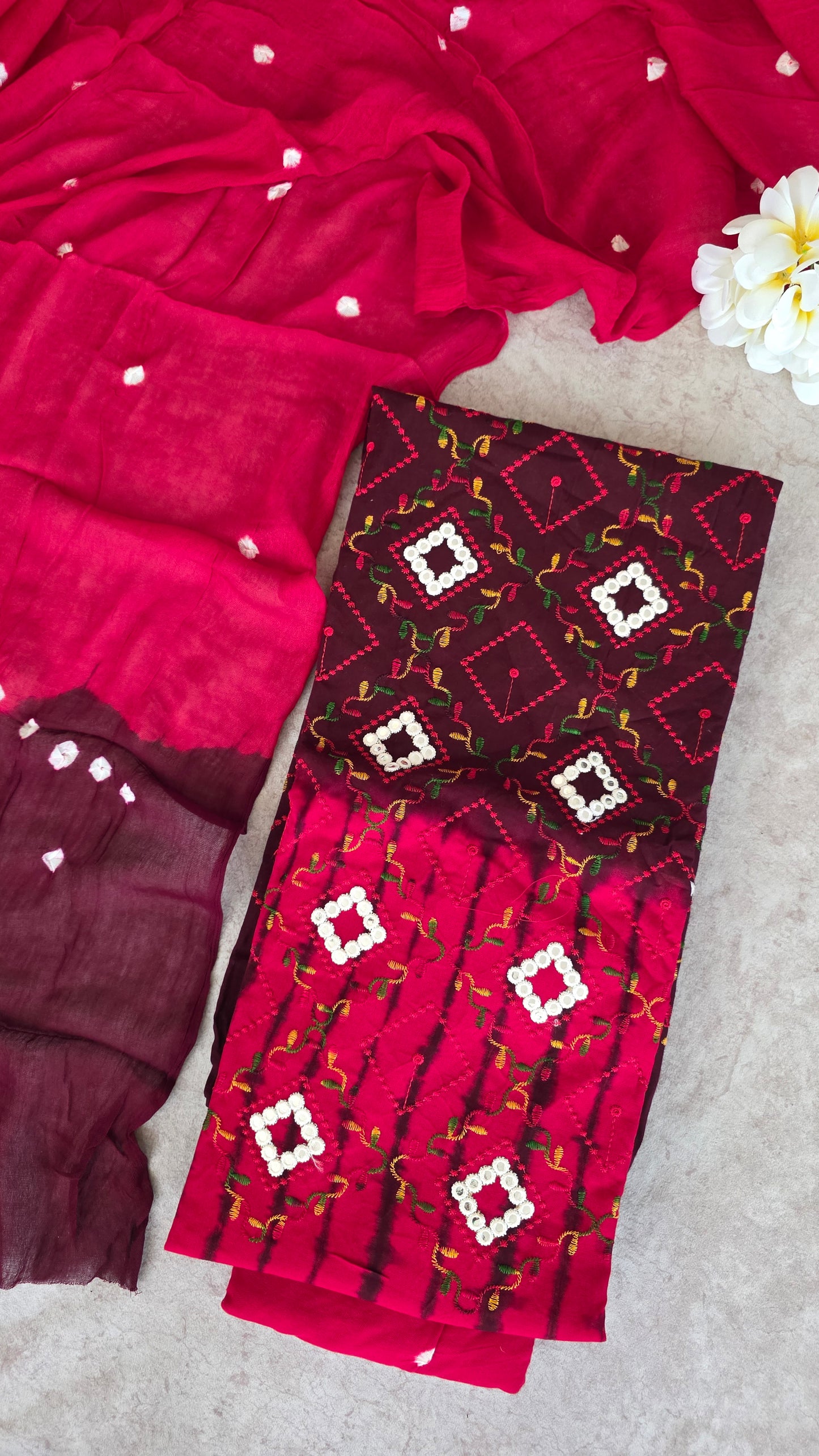Bandhani embroidery rayon cotton set - BR9