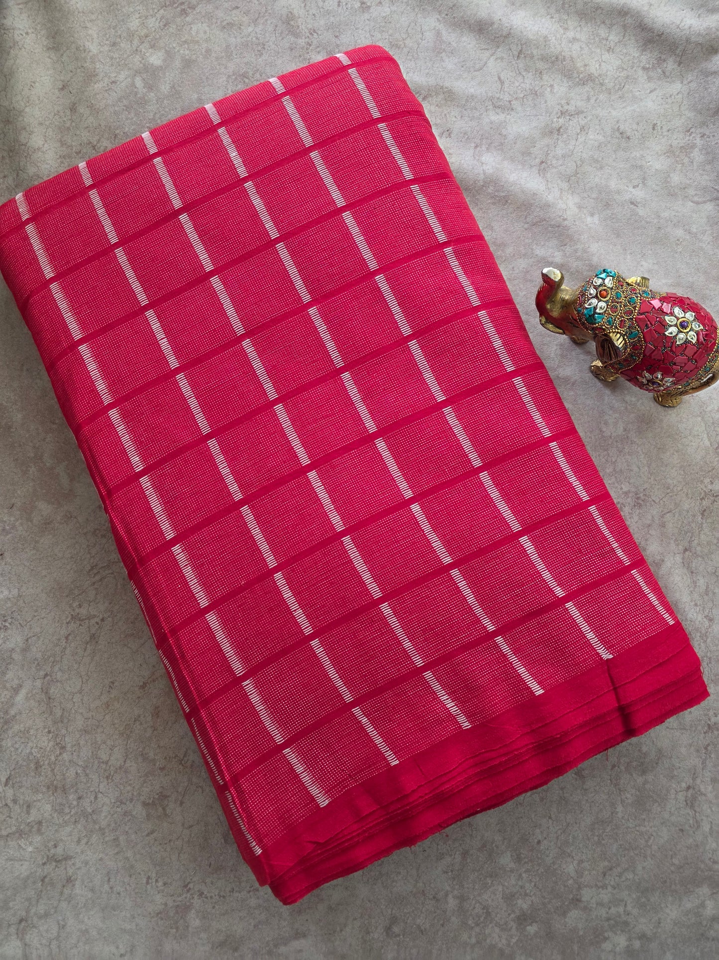 Prewashed kantha stitch Checked  South cotton running material - HRM403