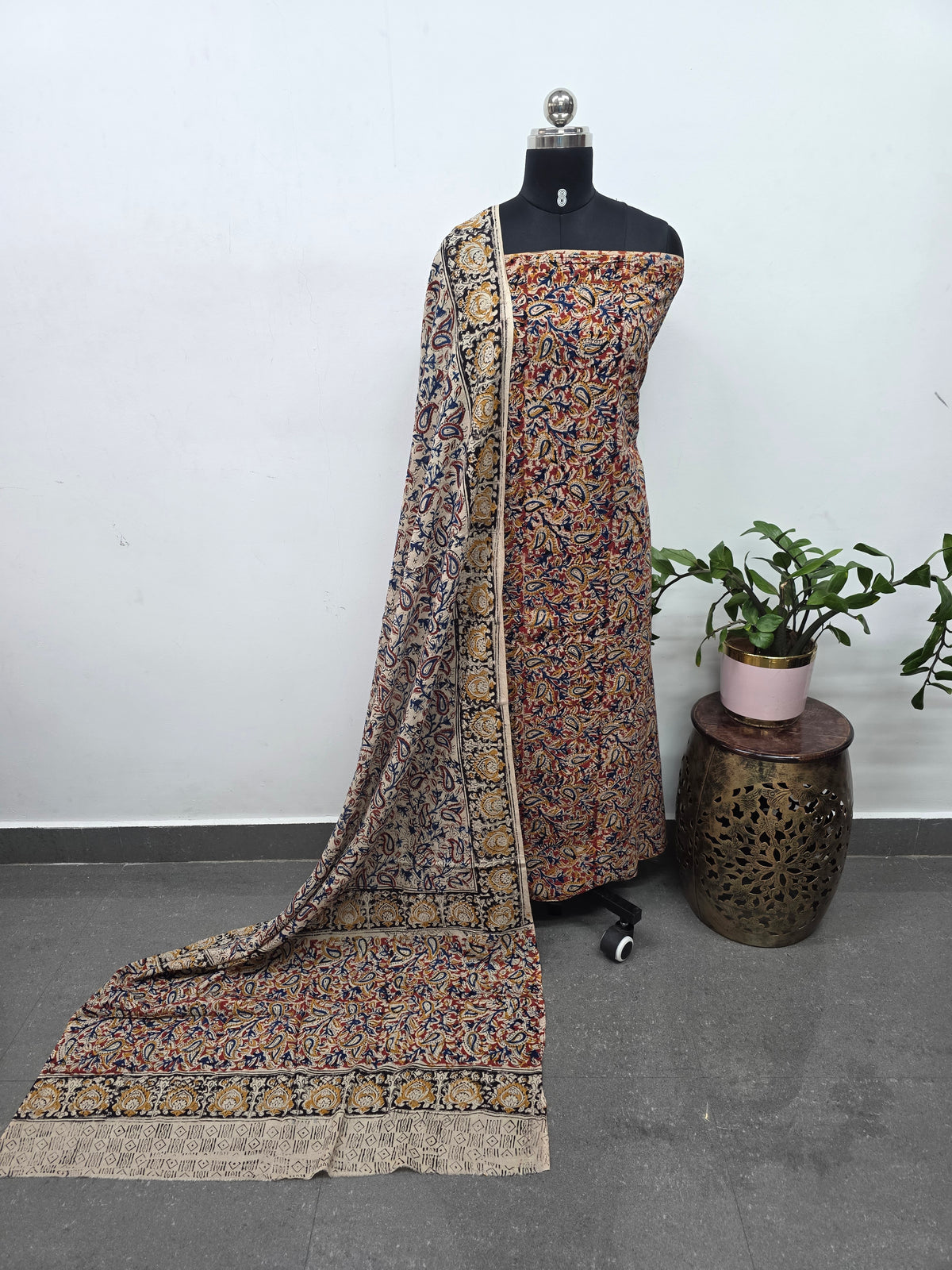 Handblock pure kalamkari cotton set (2 pc set) - AK524