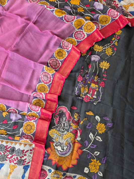 Handcrafted Kalahasthi Penkalamkari bangalore silk set- HP23