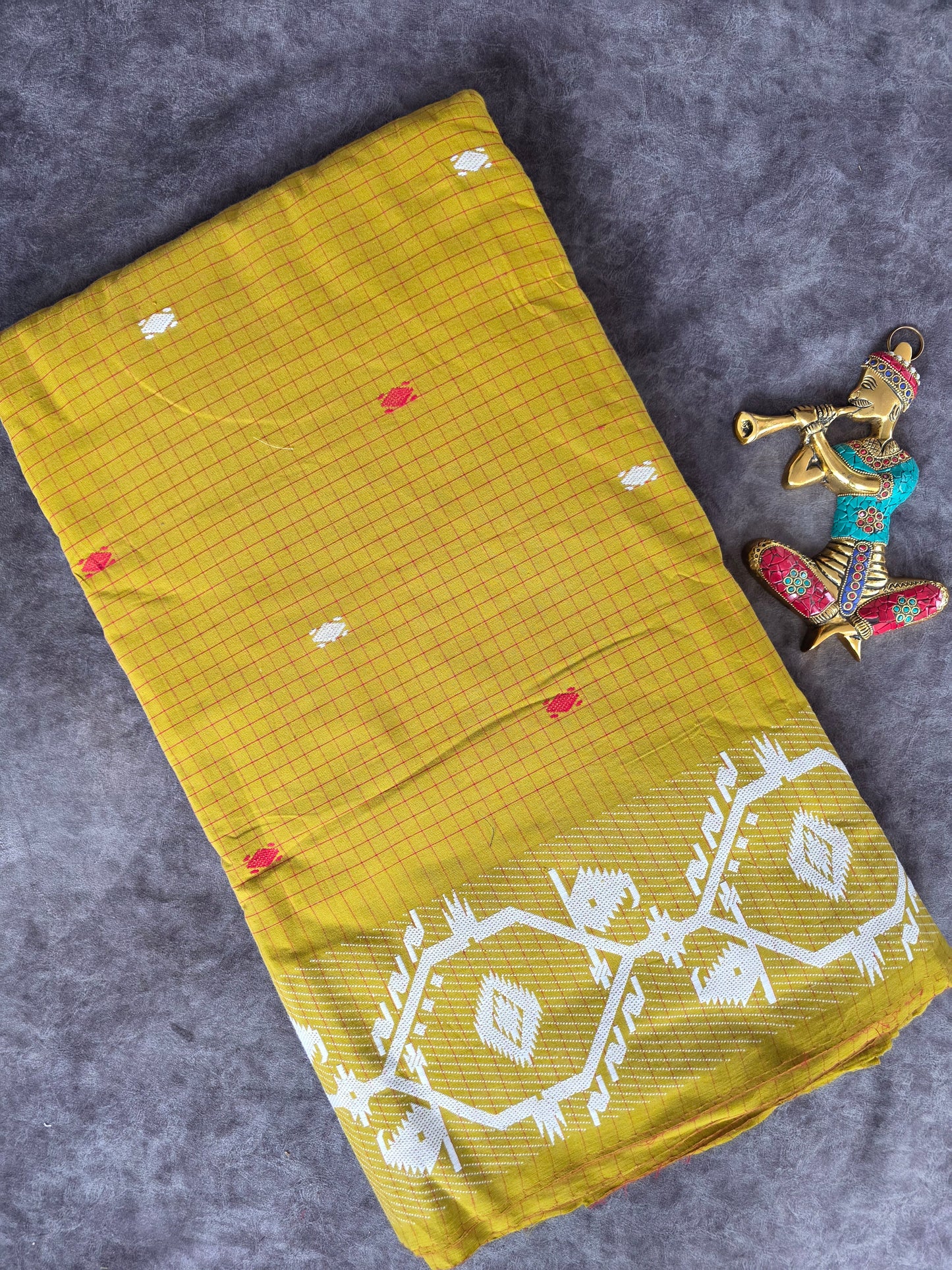 Prewashed Jamdhani Checked Pure handloom cotton running material (0.5 mtrs)  - HRM193