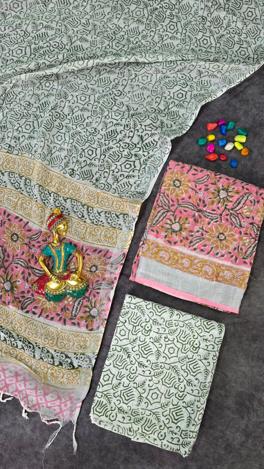 Handblock Jaipuri linen cotton salwar set - JA422