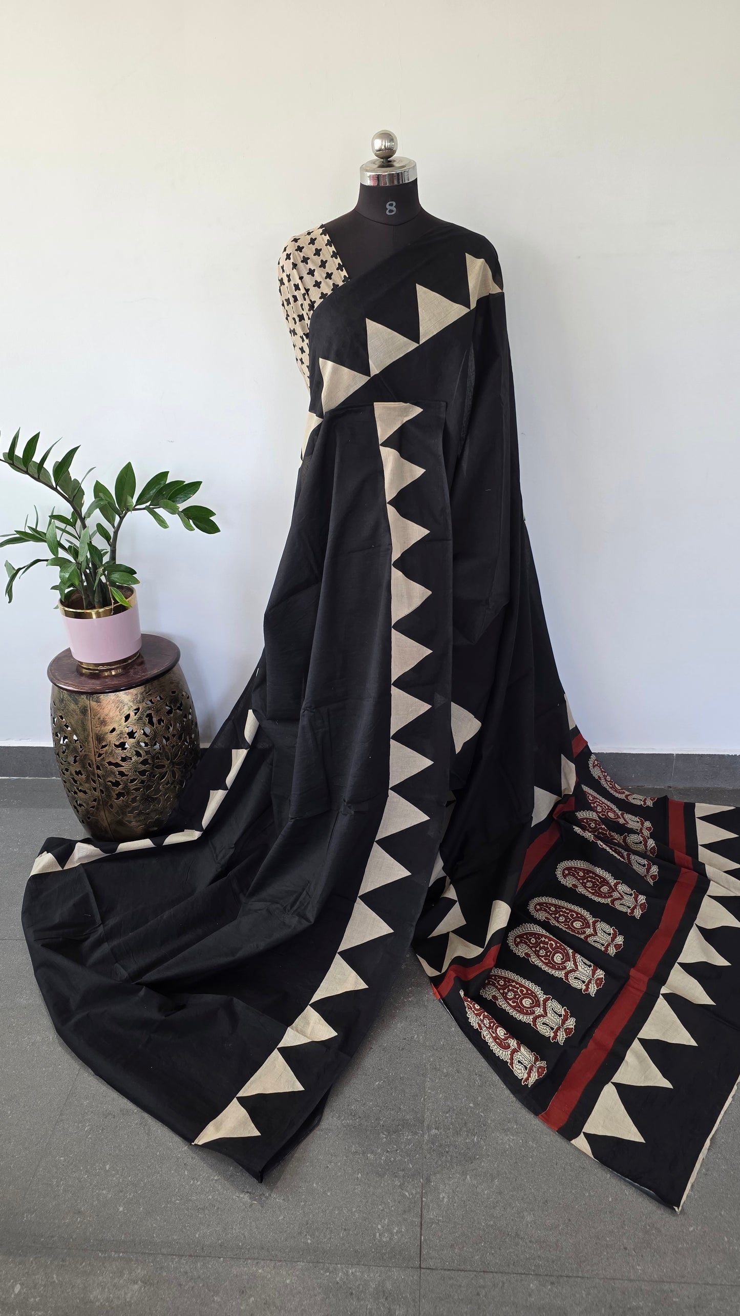 Handblock Jaipuri pure cotton saree - JB75