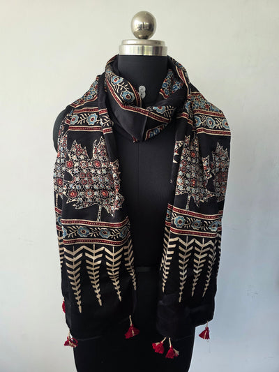 Ajrakh Handblock natural dyed mashru silk stole- MV104