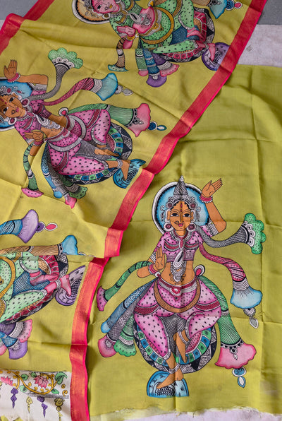Handcrafted Kalahasthi Penkalamkari bangalore silk set - KH99