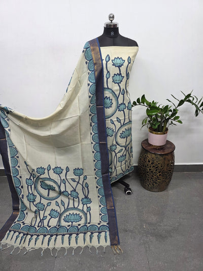 Handcrafted Penkalamkari bangalore silk set - KH177