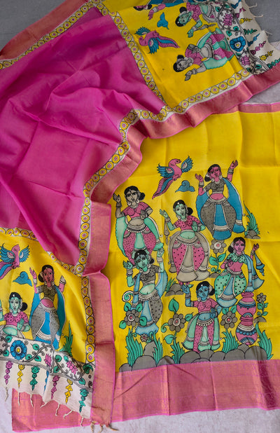 Handcrafted Kalahasthi Penkalamkari bangalore silk set - KH80