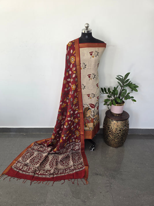 Premium Chennuri pure authentic kalamkari silk with kanchi border -AKS4