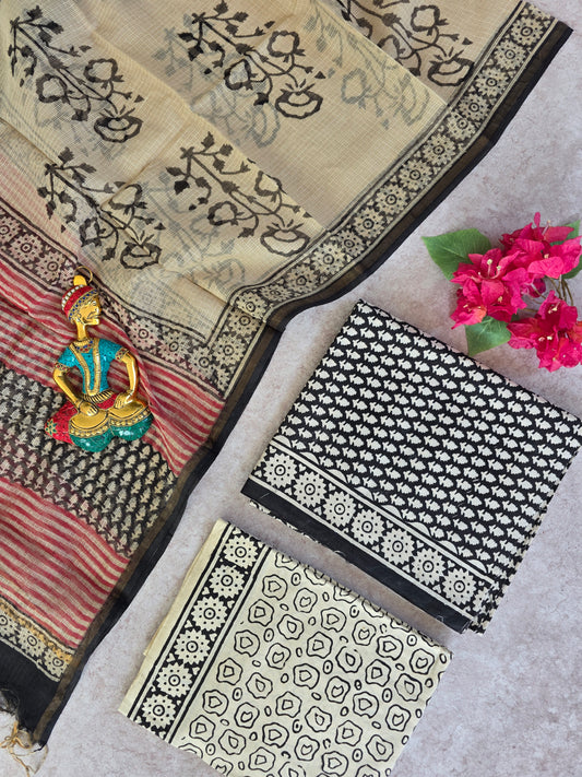 Handblock Jaipuri cotton with Kota shawl - JN18