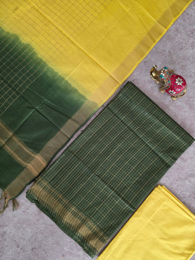 Checked Bhagalpuri fusion mangalagiri silk set - BA524