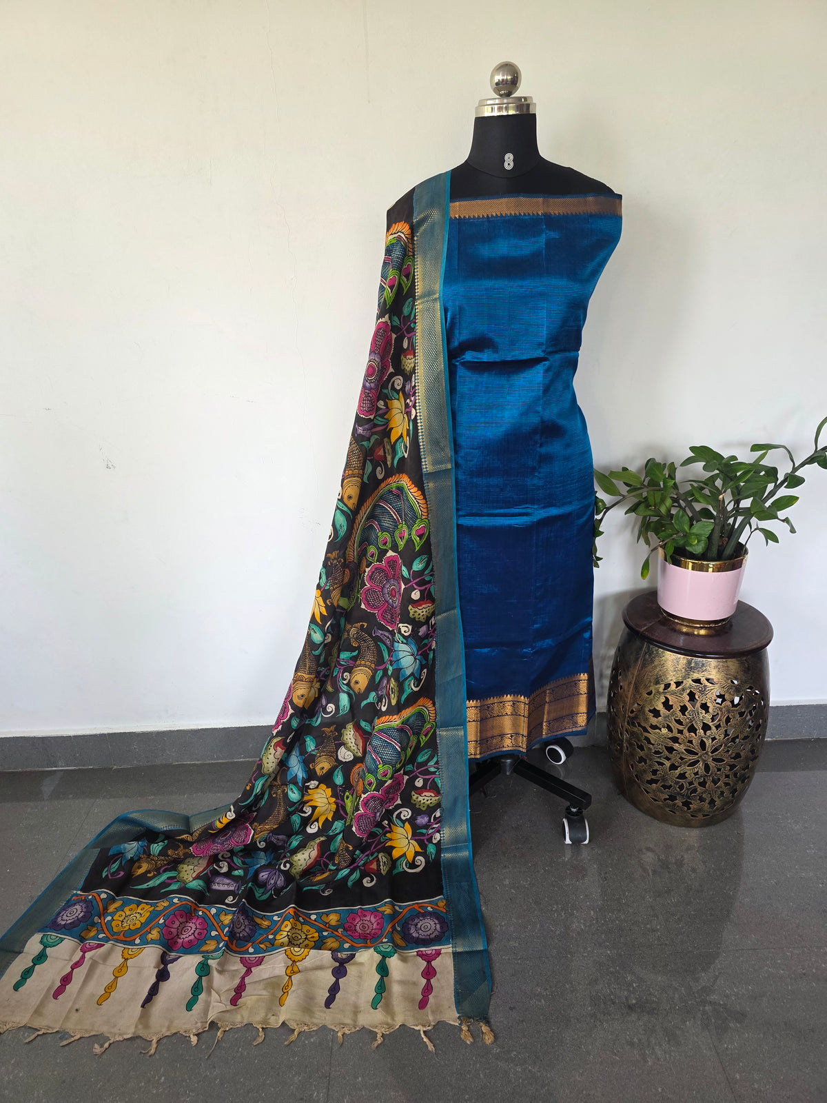 Handloom mangalagiri pattu with penkalamkari duppatta -MP11