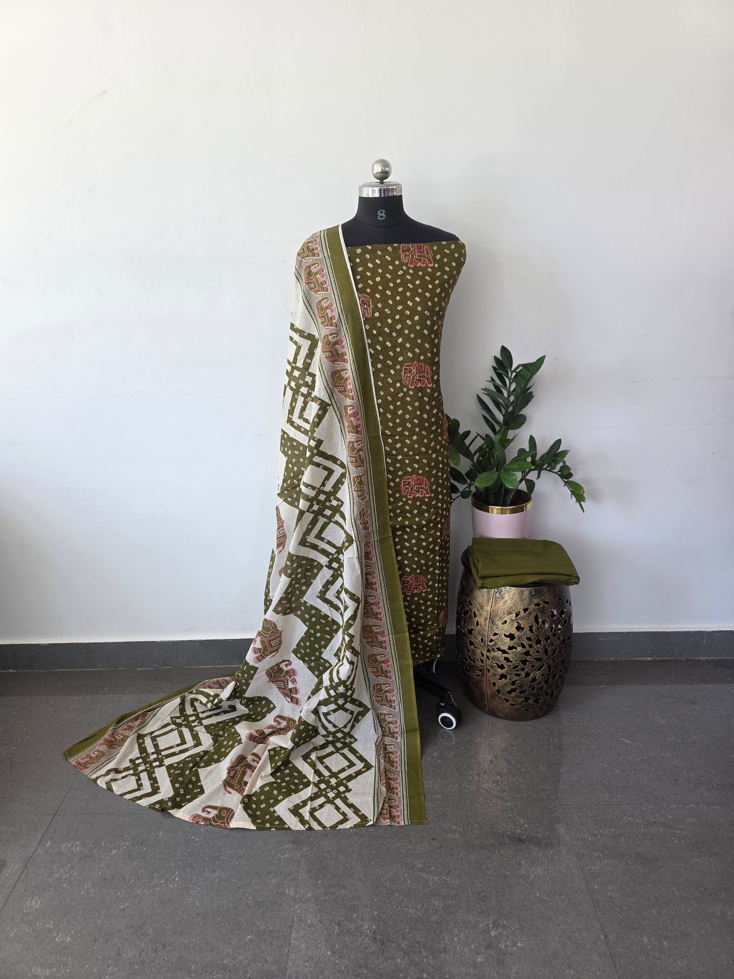 Elephant satin cotton salwar set - green