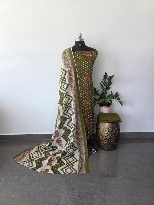 Elephant satin cotton salwar set - green