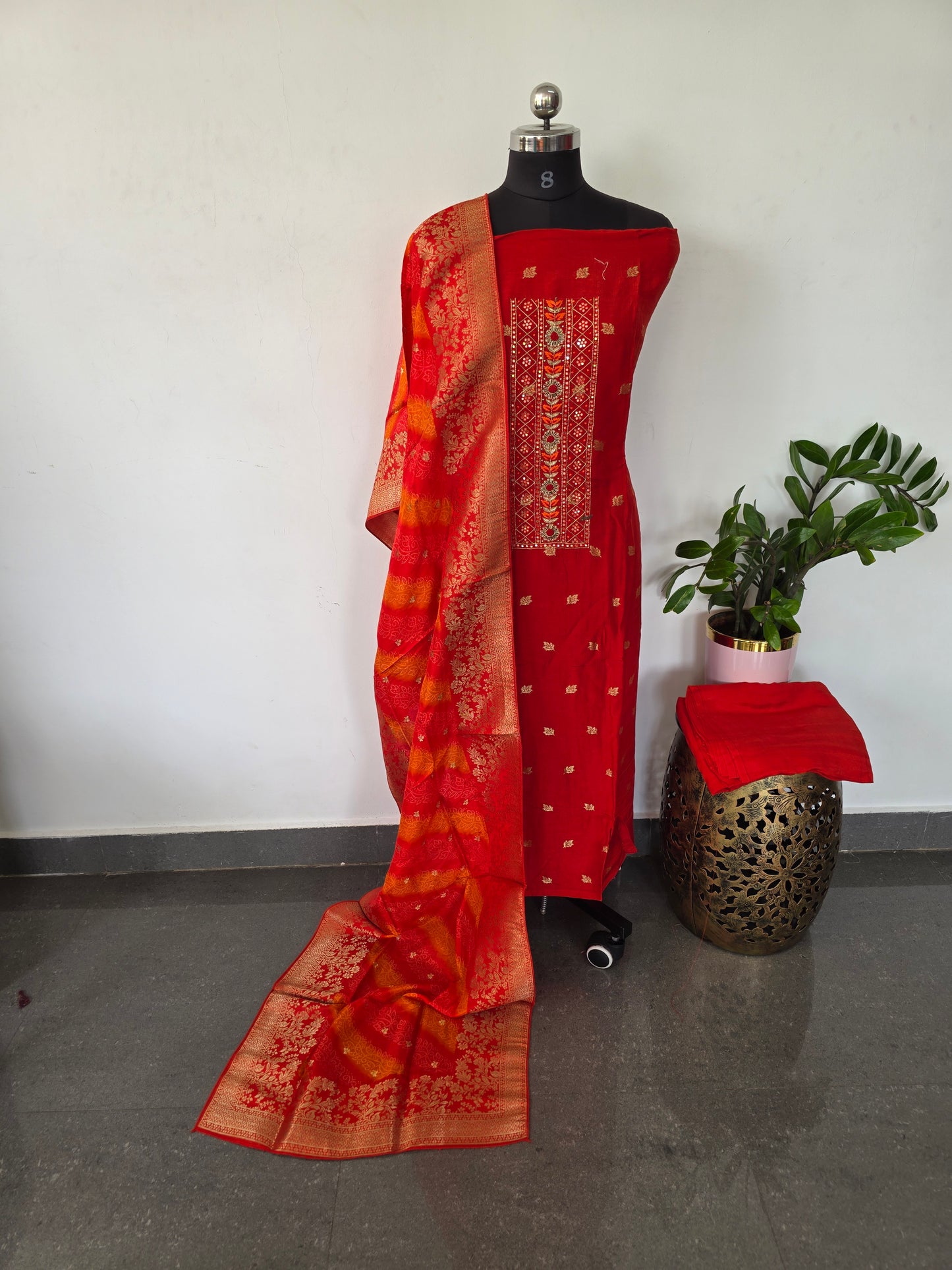 Handwork embroidery  Banarasi silk set -CLA355
