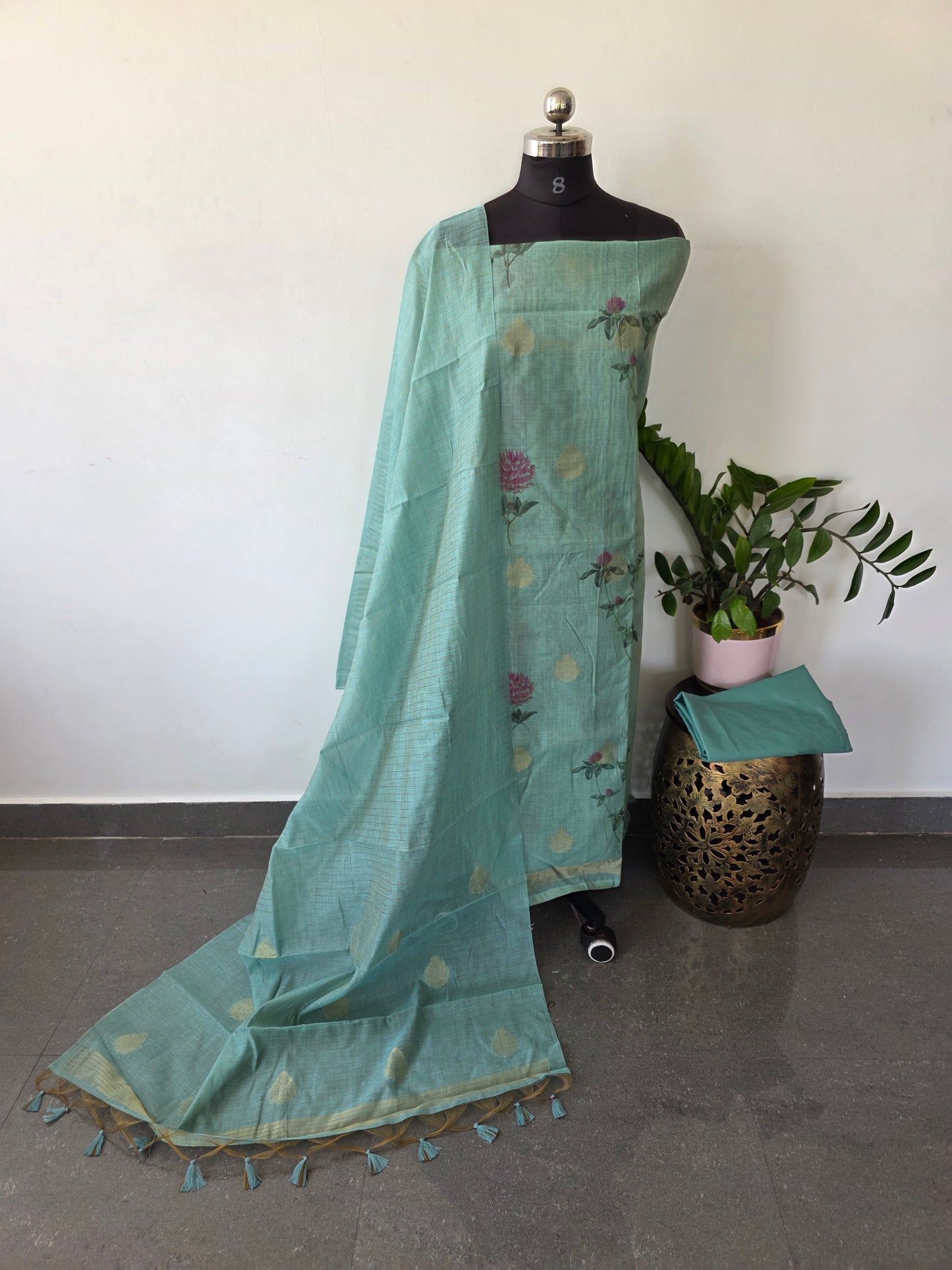 Premium floral jamdhani silk cotton set - CLA159