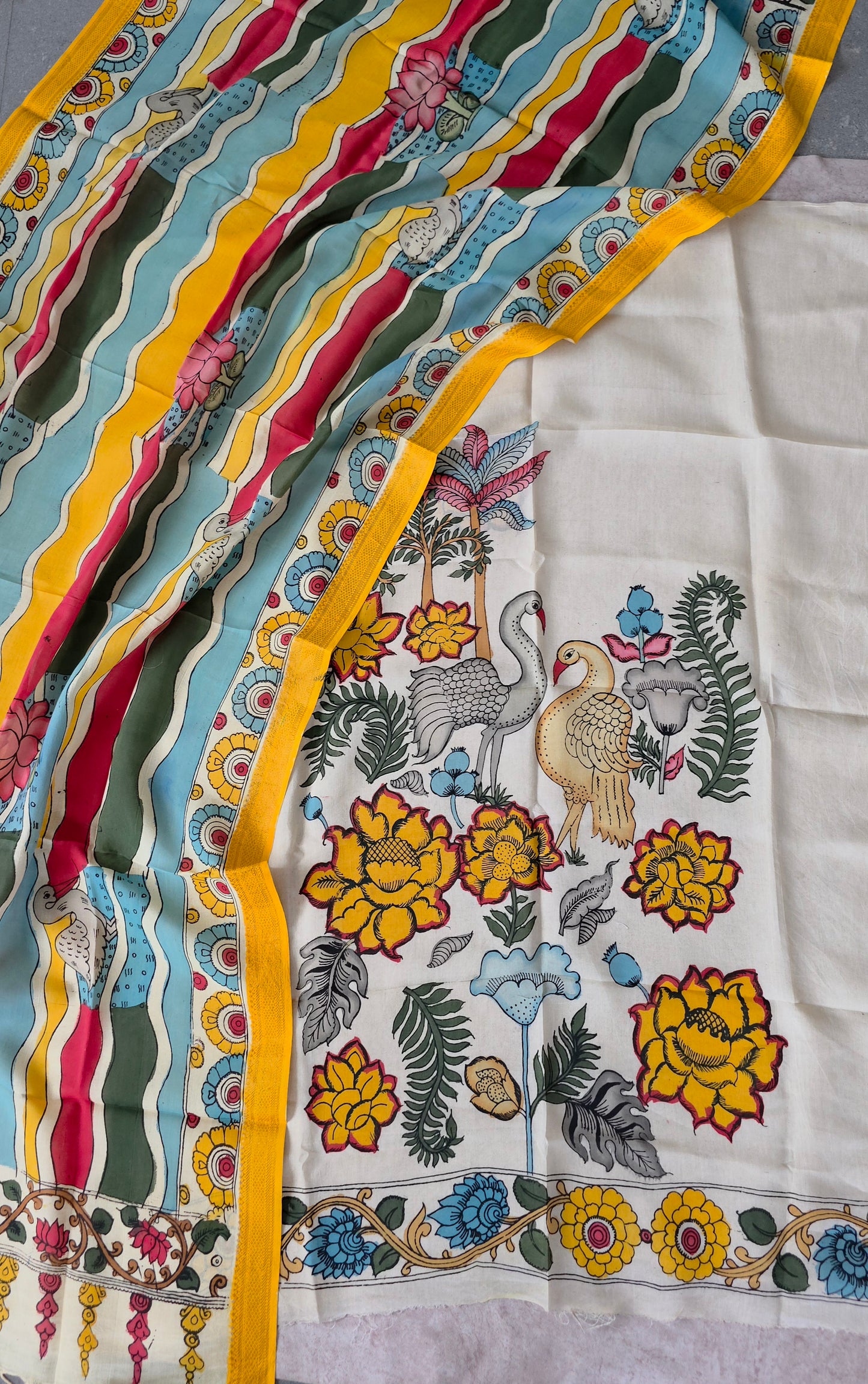 Handcrafted Kalahasthi Penkalamkari bangalore silk set - KH155