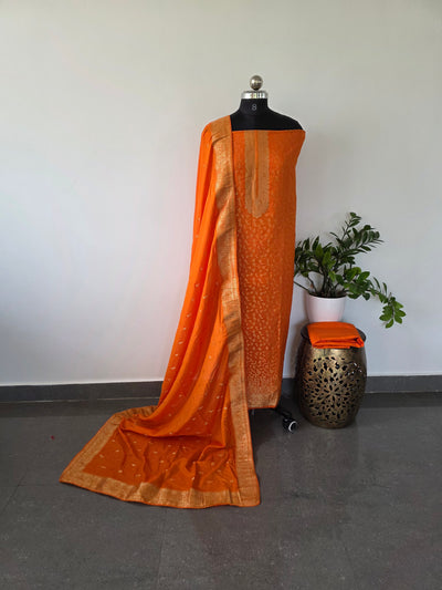 Premium Banarasi soft silk set - orange BS2
