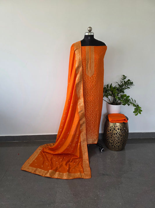Premium Banarasi soft silk set - orange