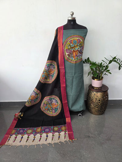 Handcrafted Penkalamkari bangalore silk set - KH185