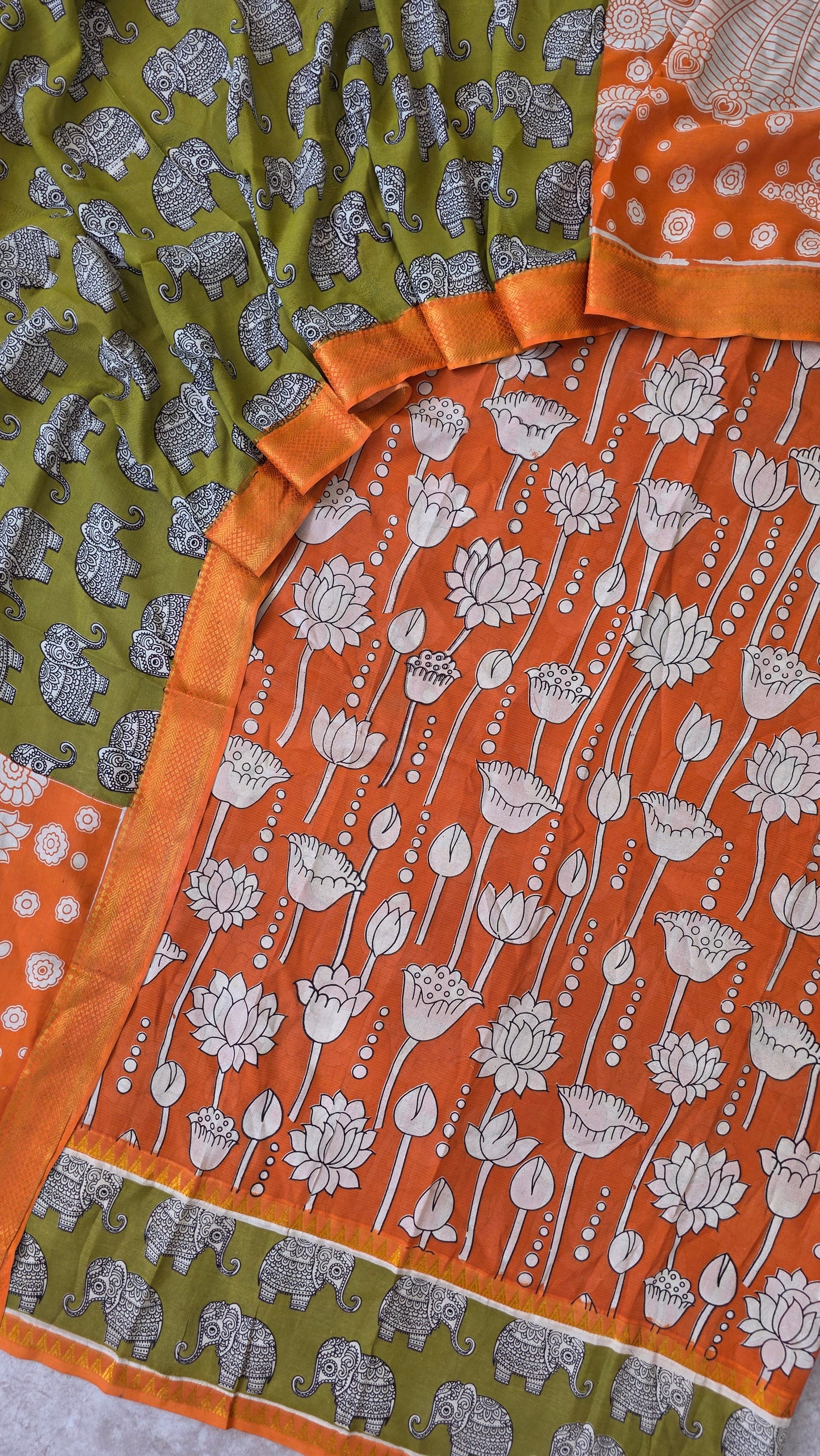 Gap border Mangalagiri kalamkari silk sets (3 mtrs top) - GA22