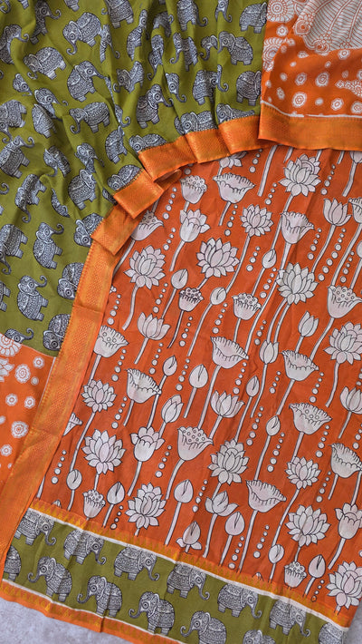 Gap border Mangalagiri kalamkari silk sets (3 mtrs top) - GA22