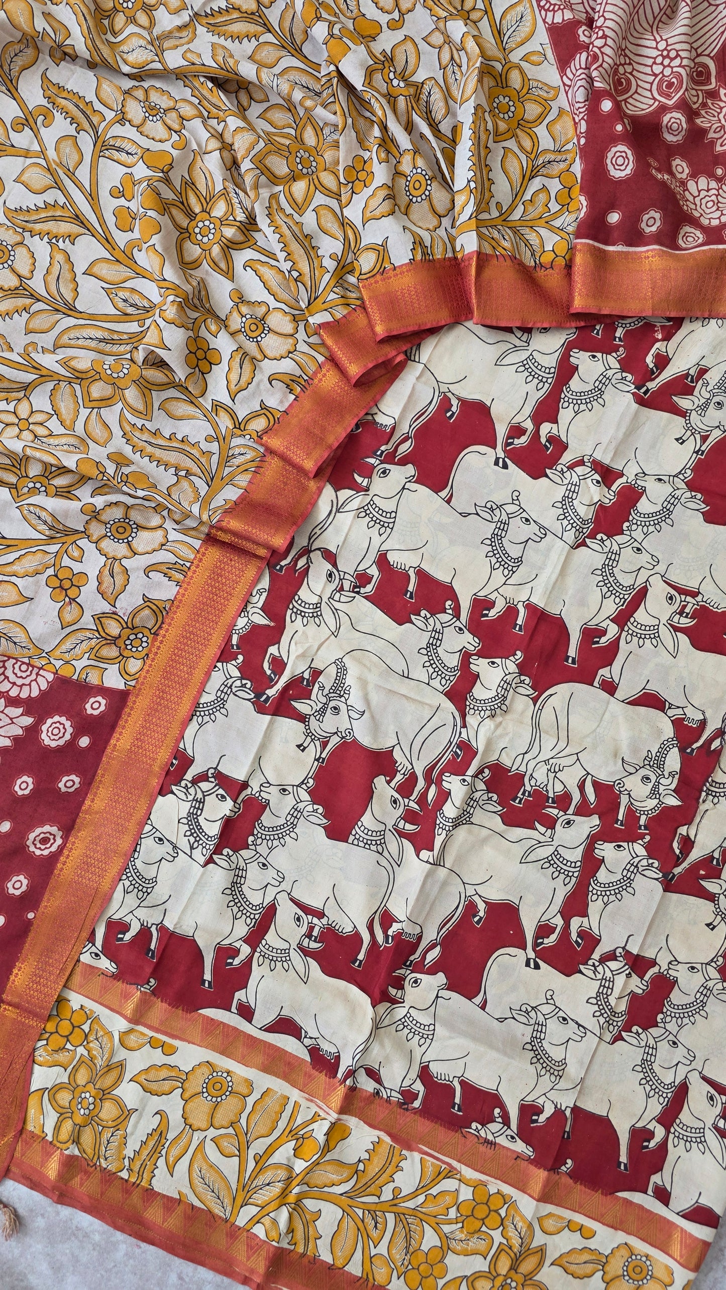 Gap border Mangalagiri kalamkari silk sets (3 mtrs top) - GA24