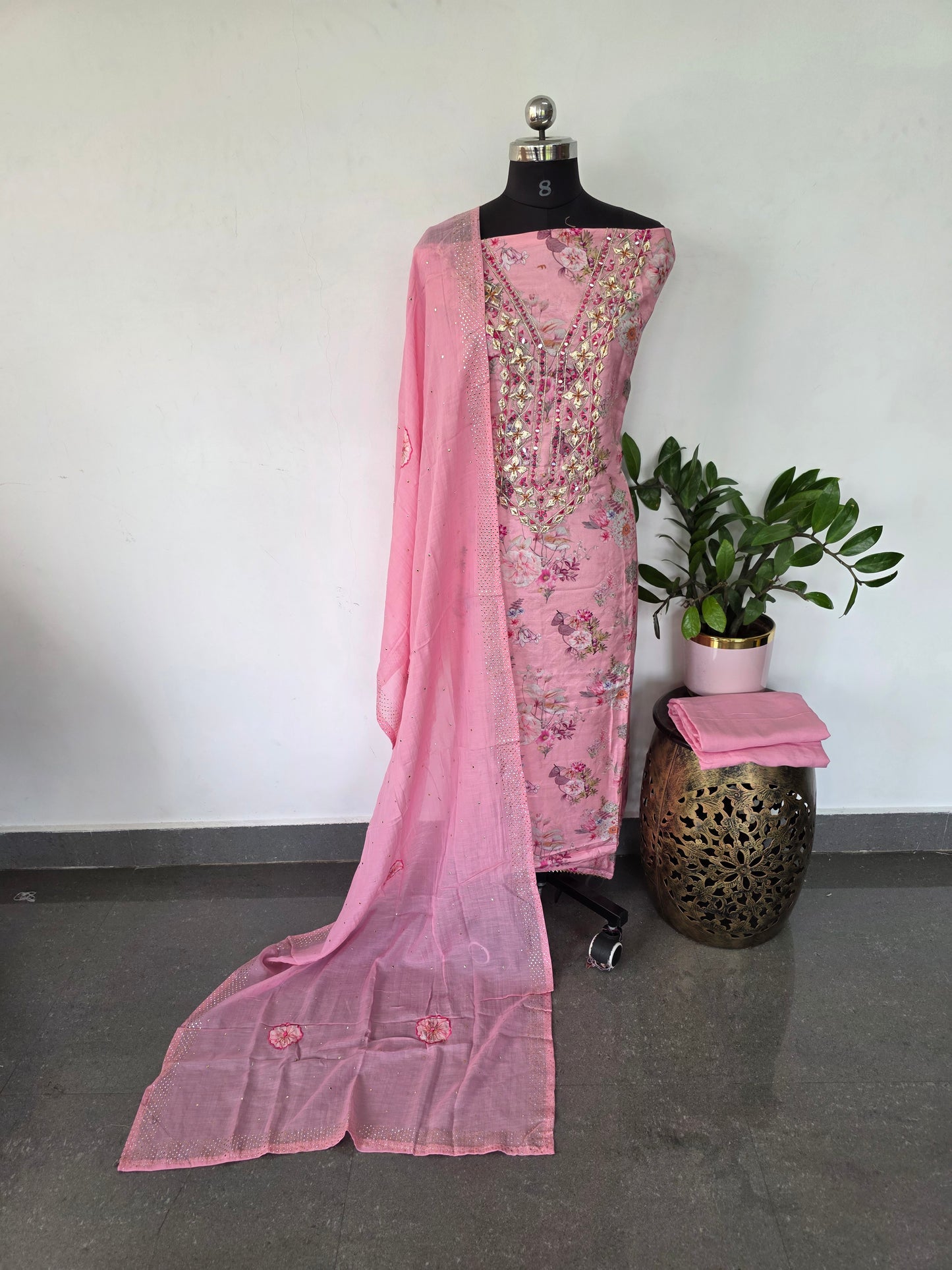 Floral Muslin silk set-VM54