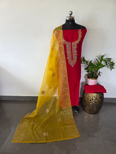 Tissue silk set with embroidery organza dupatta - JA801