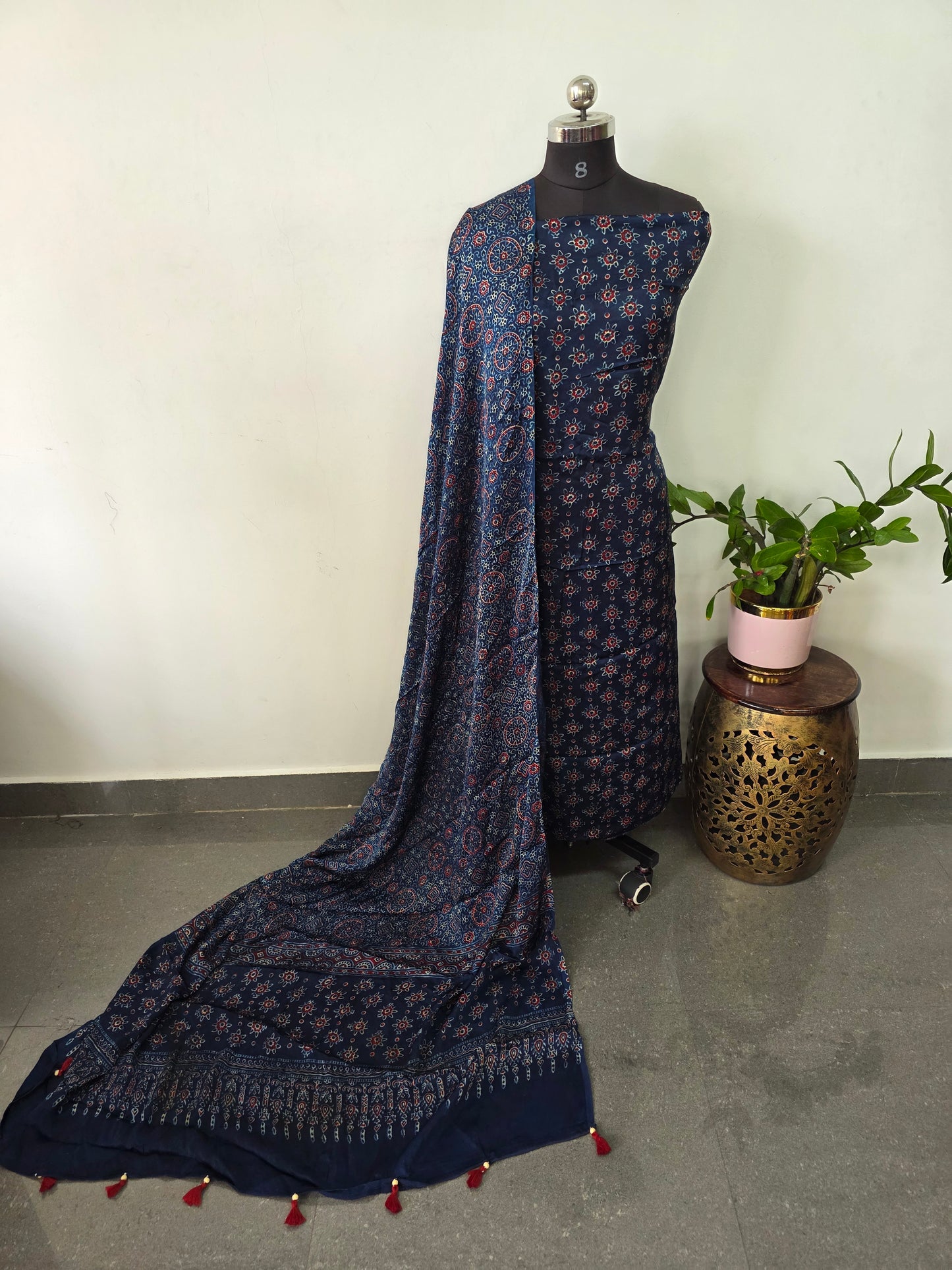 Handcrafted ajrakh modal silk set - HZ102