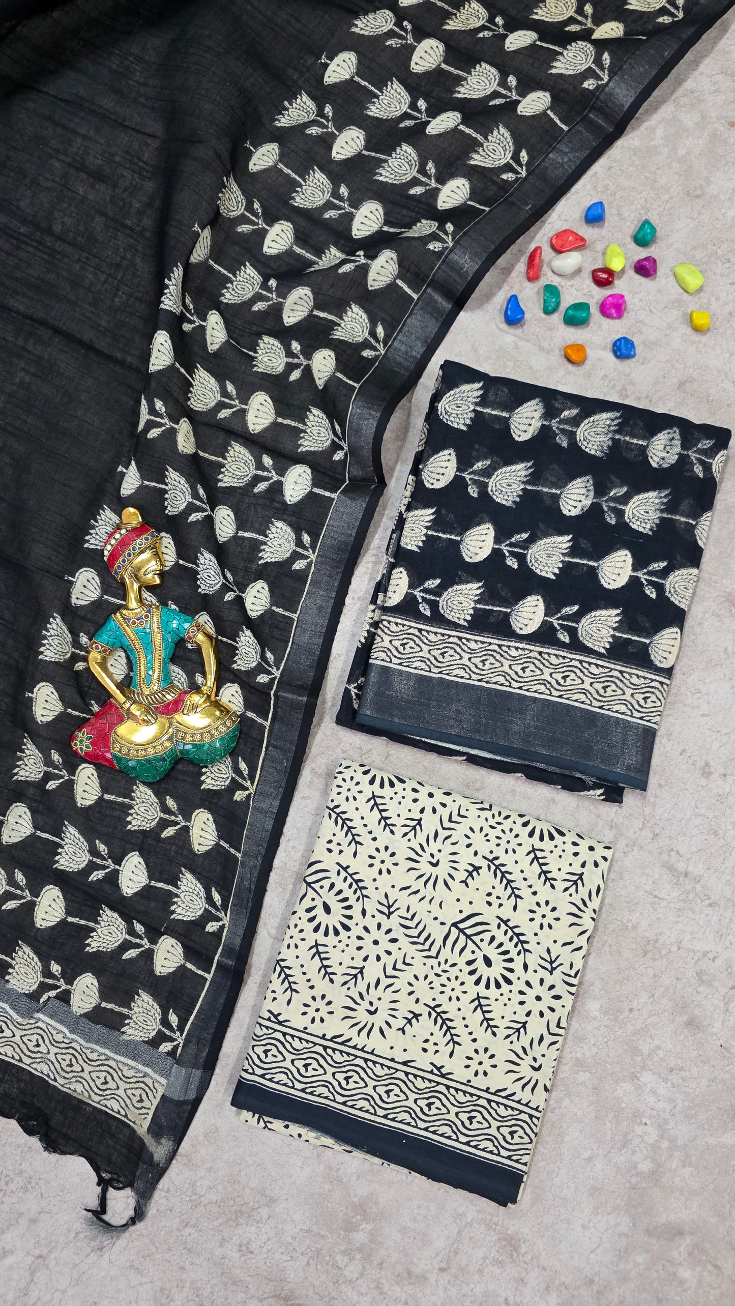 Handblock Jaipuri linen cotton salwar set - JA415
