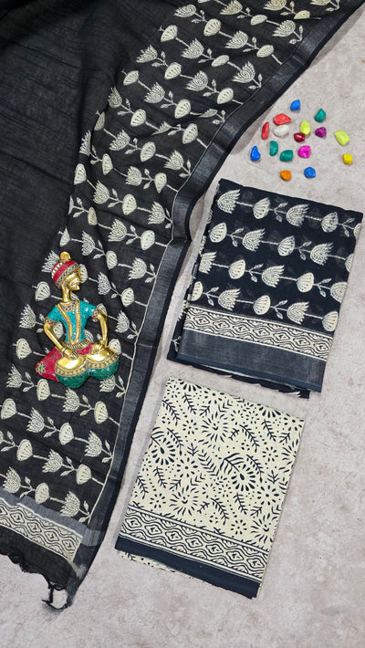 Handblock Jaipuri linen cotton salwar set - JA415