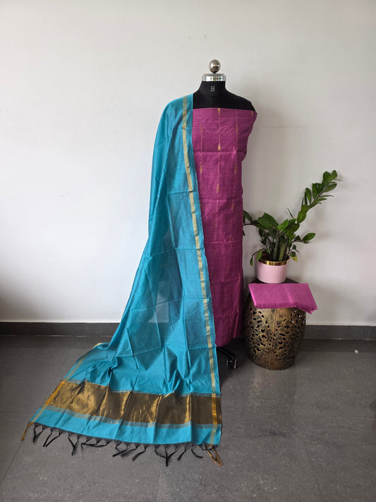 Checked semi raw silk set - RW31