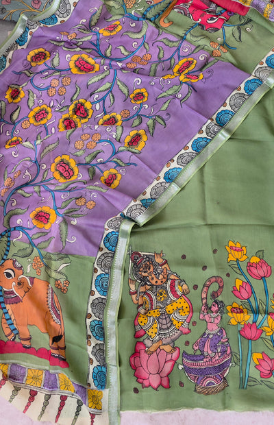 Handcrafted Kalahasthi Penkalamkari bangalore silk set - KH140