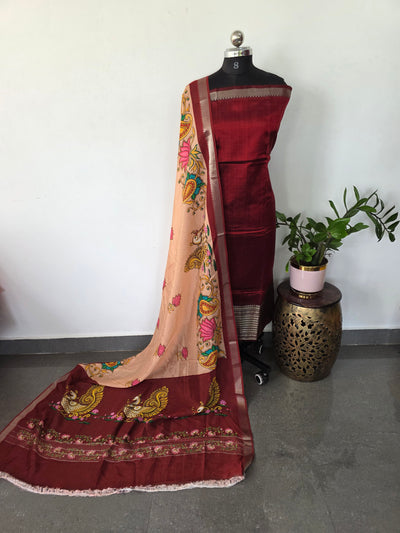 Handloom mangalagiri silk top with pure mangalagiri digital silk shawl - ML21