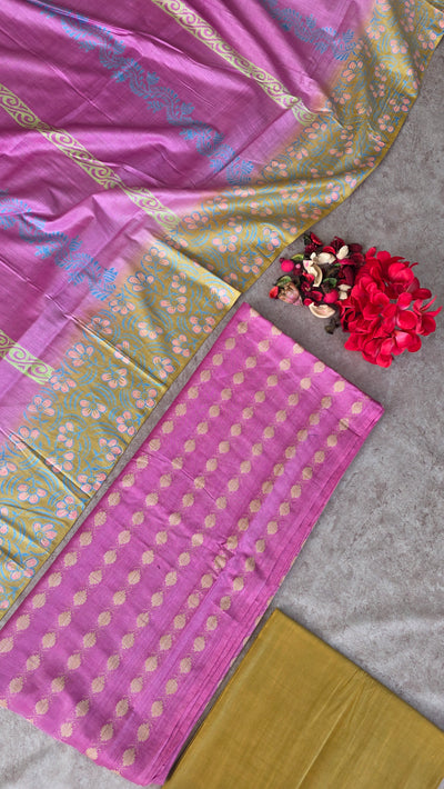 Bhagalpuri Katan discharge print silk set - DB5