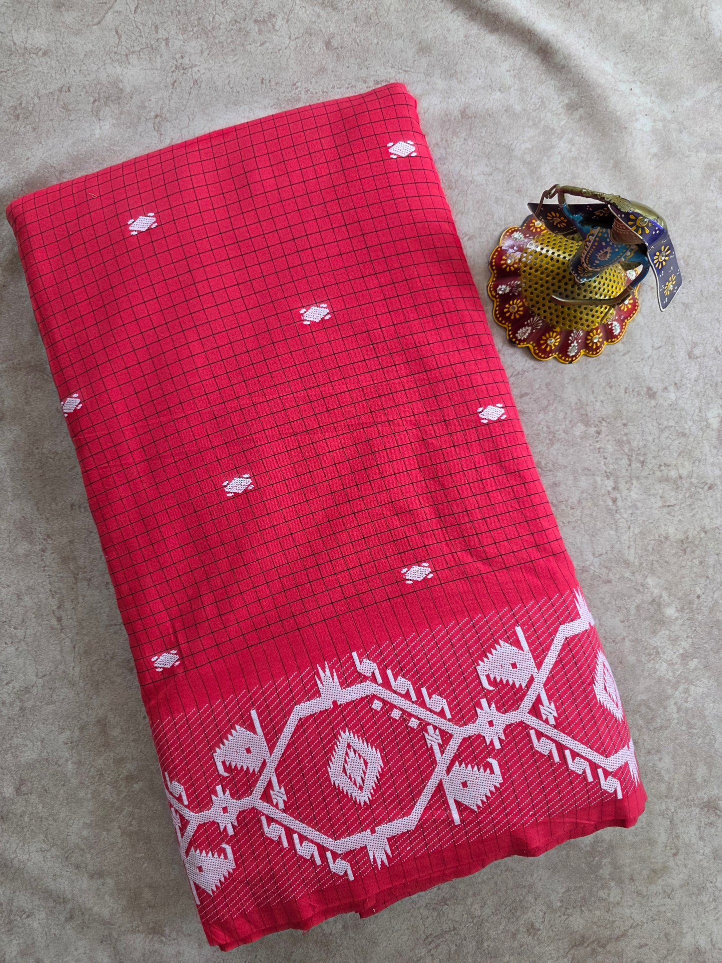 Prewashed Checked Pure handloom cotton running material (0.5 mtrs)  - HRM107